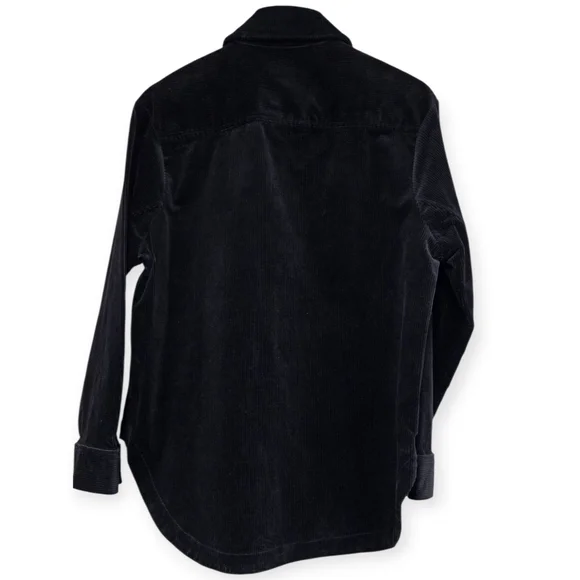 Black Corduroy Button-Up Collared Shirt - Picture 2 of 7